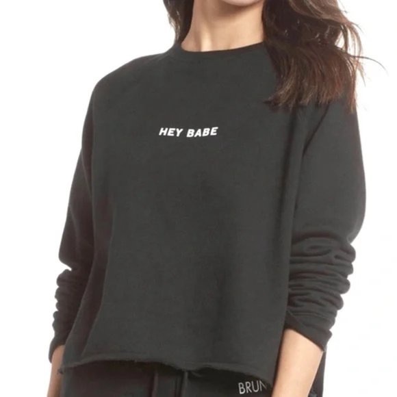 BRUNETTE THE LABEL - Black Hey Babe Cropped Crewneck Sweater Sweatshirt - S/M - Picture 1 of 5
